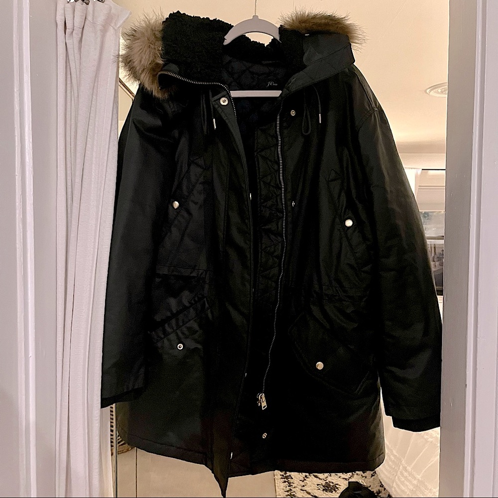 New JCrew 2XL Perfect winter parka winter coat in black